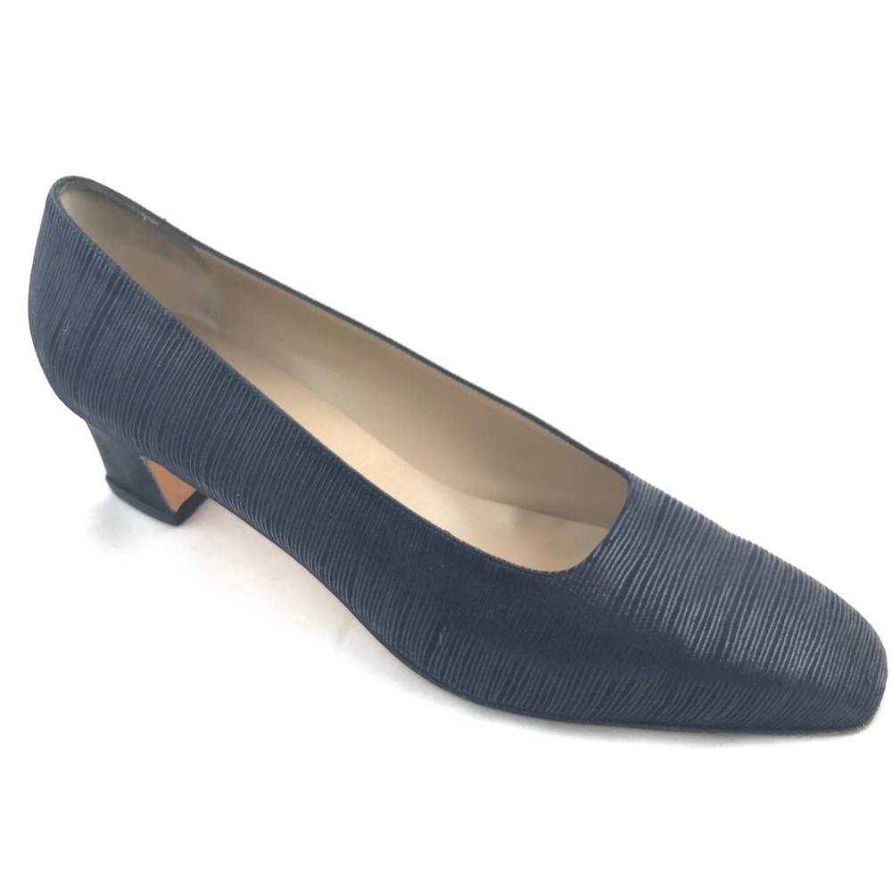 SALVATORE FERRAGAMO Blue Leather Block Heel Size 10.5